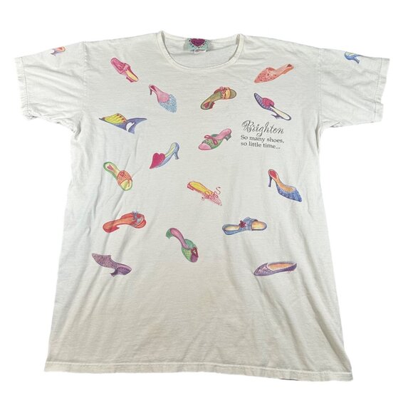 Brighton Womens One Size White If The Shoe Fits T-Shirt SS Preshrunk‎ Cotton - Picture 1 of 9